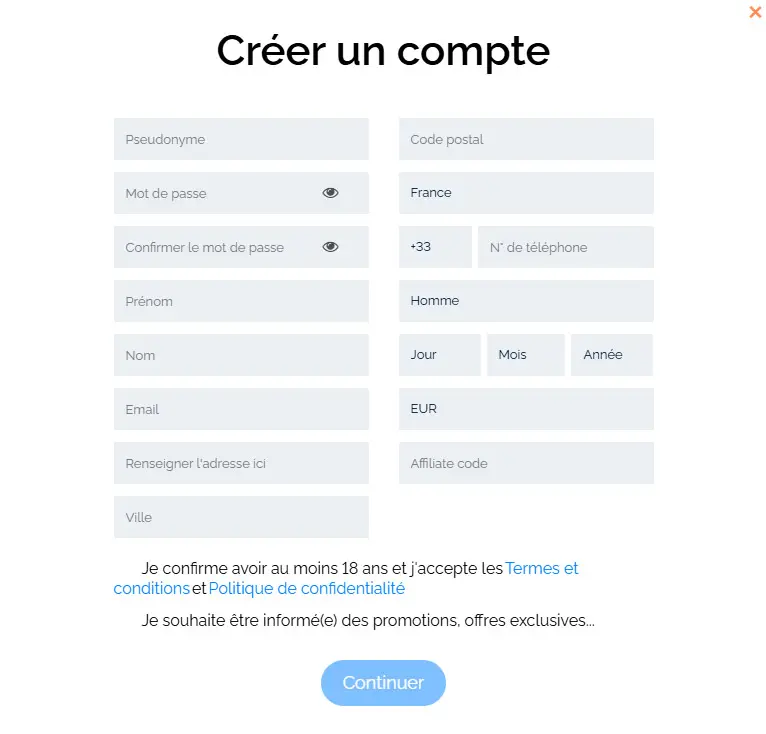 Processus d'inscription AMON CASINO